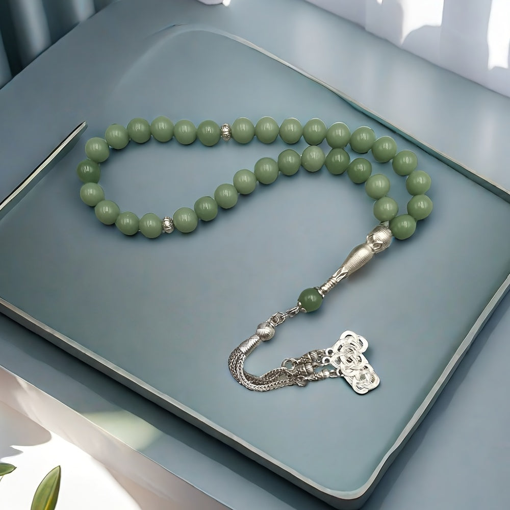 Glow-in-the-Dark Muslim Prayer Beads - 33 Natural Stone Tasbih, Arabian Fashion Y-Necklace for Ramadan, Spiritual Daily Wear, No Electricity Required, Ideal for Festival Celebrations & Gifts