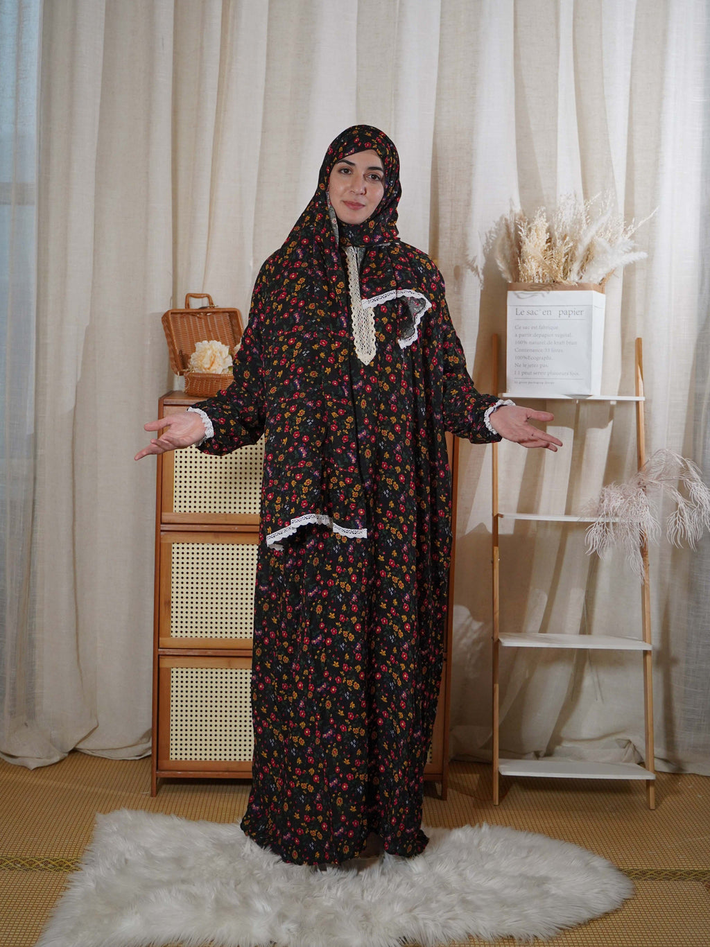 [Traditional Fashion] Prayer Robe and Scarf Set | for Muslim Women | in the Middle East | Traditional Fashion Print
