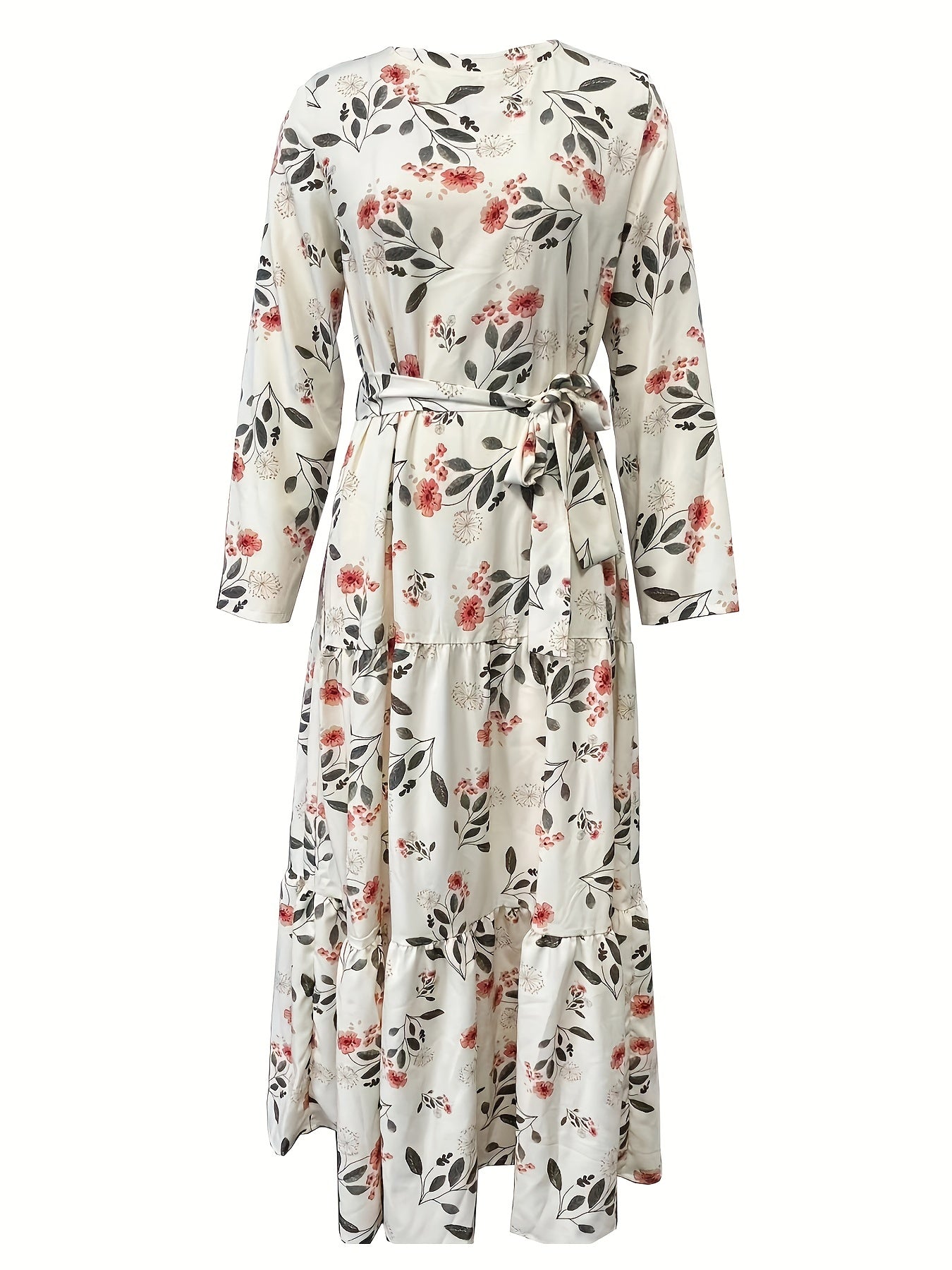 2023 New Women's Elegant Middle Eastern Abaya - Black Floral Print with Red Flowers, Long Sleeve Lace-Up Modest Dress, Machine Washable for Spring Summer Fall, Abaya Dress Fancy, Comfortable Modestwear, No Stretch Fabric, Mus