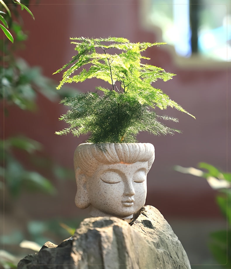 Zen-Inspired Buddha Head Succulent Planter - Resin Cactus Pot for Home & Office Decor, Versatile Indoor/Outdoor Flower Vase, Unique Bonsai Craft Gift