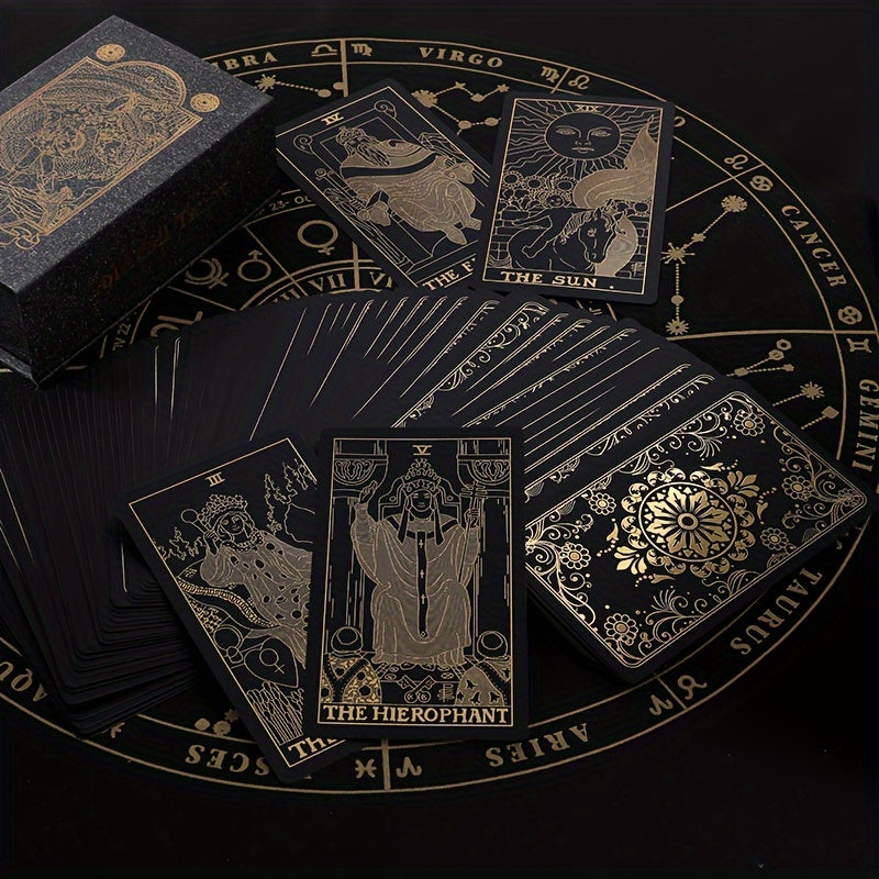 78 Black Golden Colorful Golden Foil Tarot Cards Stamping Plastic PVC Waterproof Tarot Board Games Black Cool Stamping