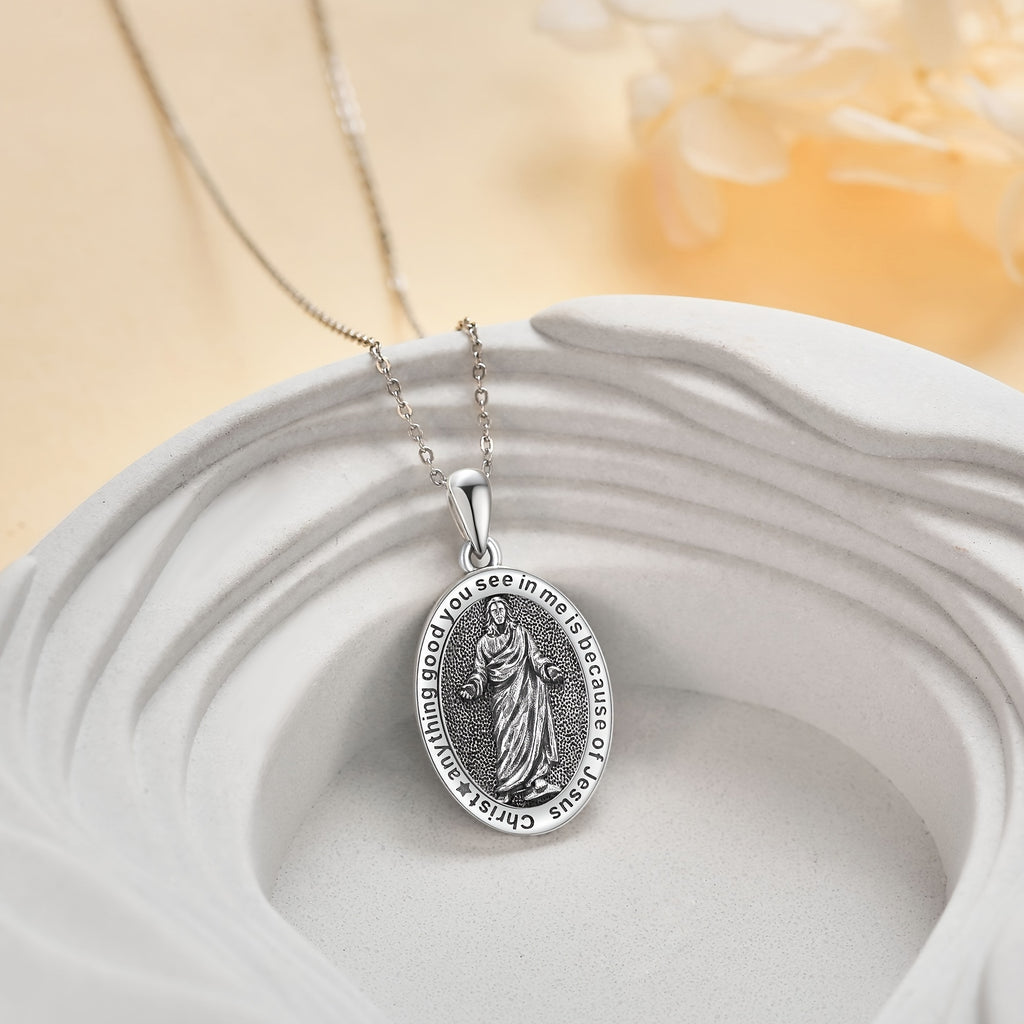 Jesus Necklace 925 Sterling Silver Jesus Chain Religious Pendant Christian Jewelry for Women Men