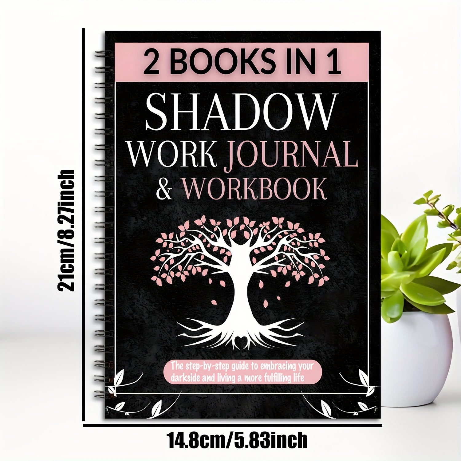 2 Books in 1: Shadow Work Journal & Guide for Beginners - Spiral Bound Undated Psychological Shadow Work Notebook with Dark Tree & Pink Blossoms Design, Self-Help Exercises to Integrate & Transcend Shadows, Daily Reflections