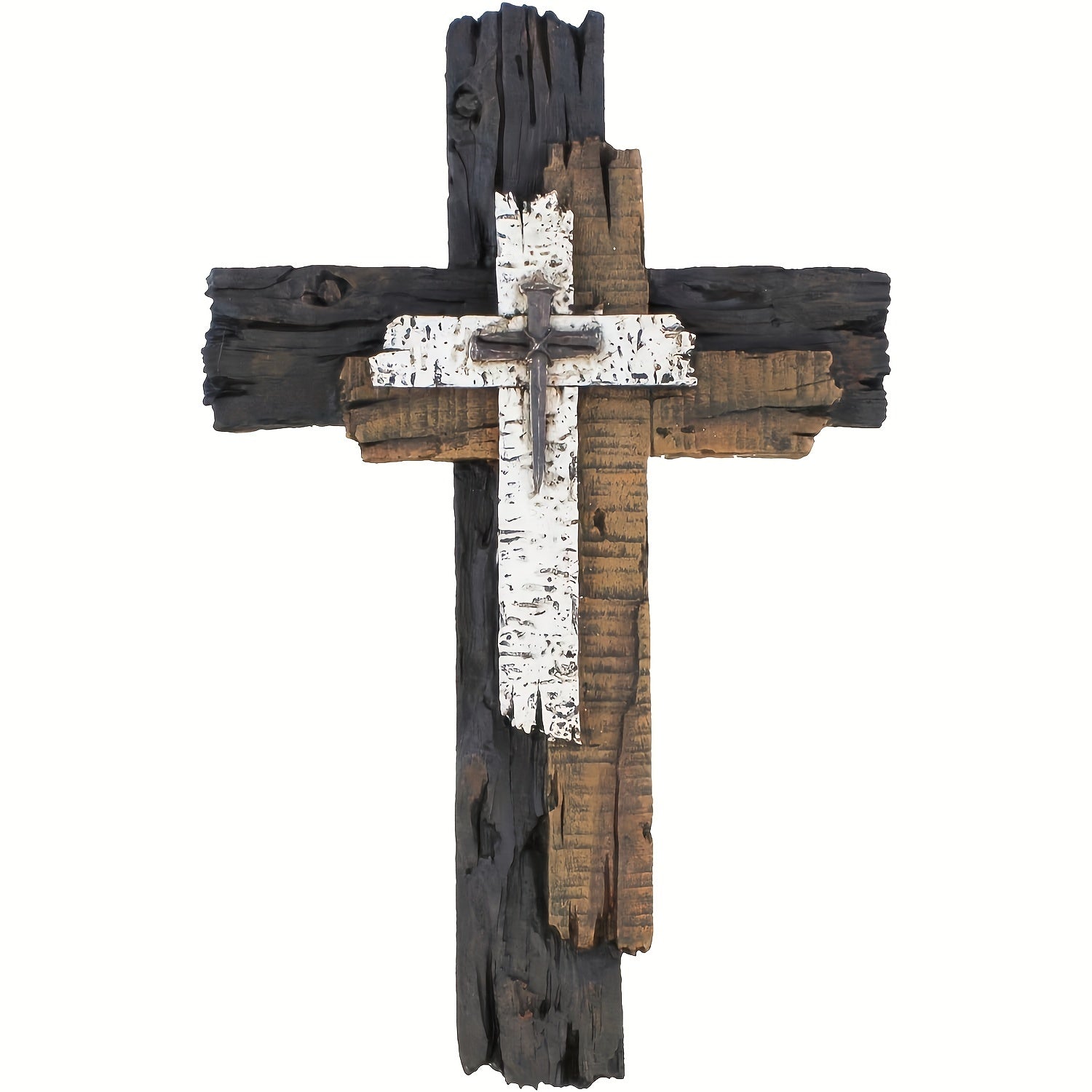 Rustic Wooden Cross Wall Art - Vintage Farmhouse Decor, Spiritual Sculpture For Home & Religious Spaces, No Power Needed