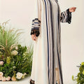 [Open Front Tribal Kaftan Cover] Tribal Pattern Open Front Kaftan Cover Up, Elegant Tassel Hem Long Sleeve Maxi Length Muslim Cover Up, Women's Clothing