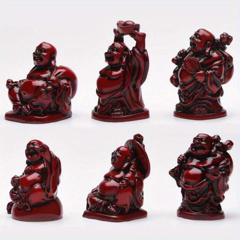 Feng Shui 2in Red Resin Laughing Buddha Statue Figurines Set of 6 BS001