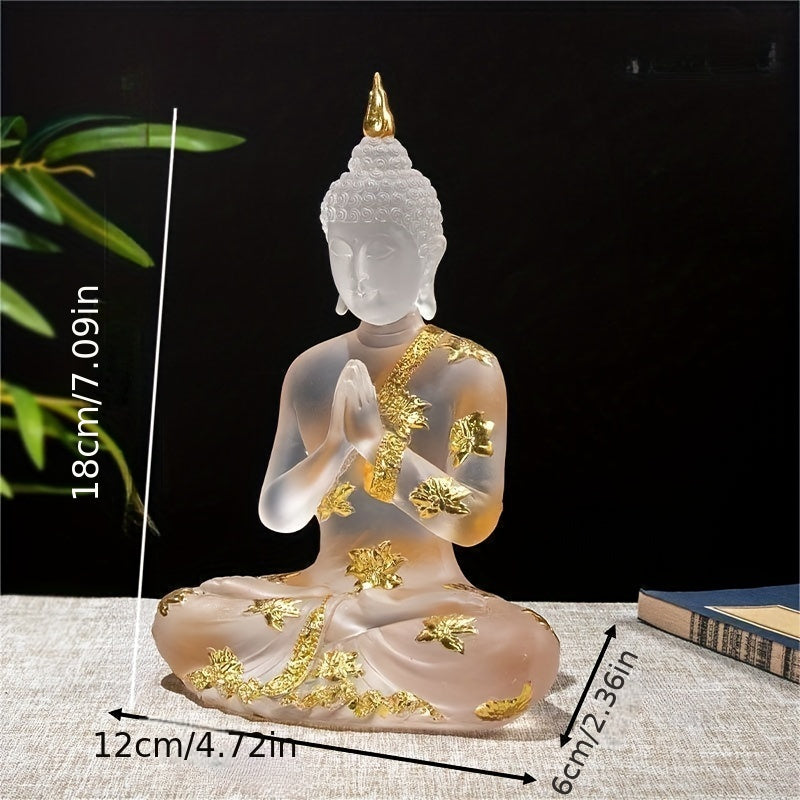 Elegant 7-Inch Resin Buddha Statue - Meditative Seated Pose with Golden Leaf Accents, Zen Style Home & Office Decor, Versatile Indoor/Outdoor Use, No Power Needed