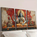 [2D Flat] A Set of Three Decorative Paintings Featuring Hindu Deities, Framed in Wood, with a Vibrant Red Backdrop Showcasing, Vishnu, And Brahma. This Modern Aesthetic Artwork Measures 15.7X23.6 inch And Is Perfect for Enhan