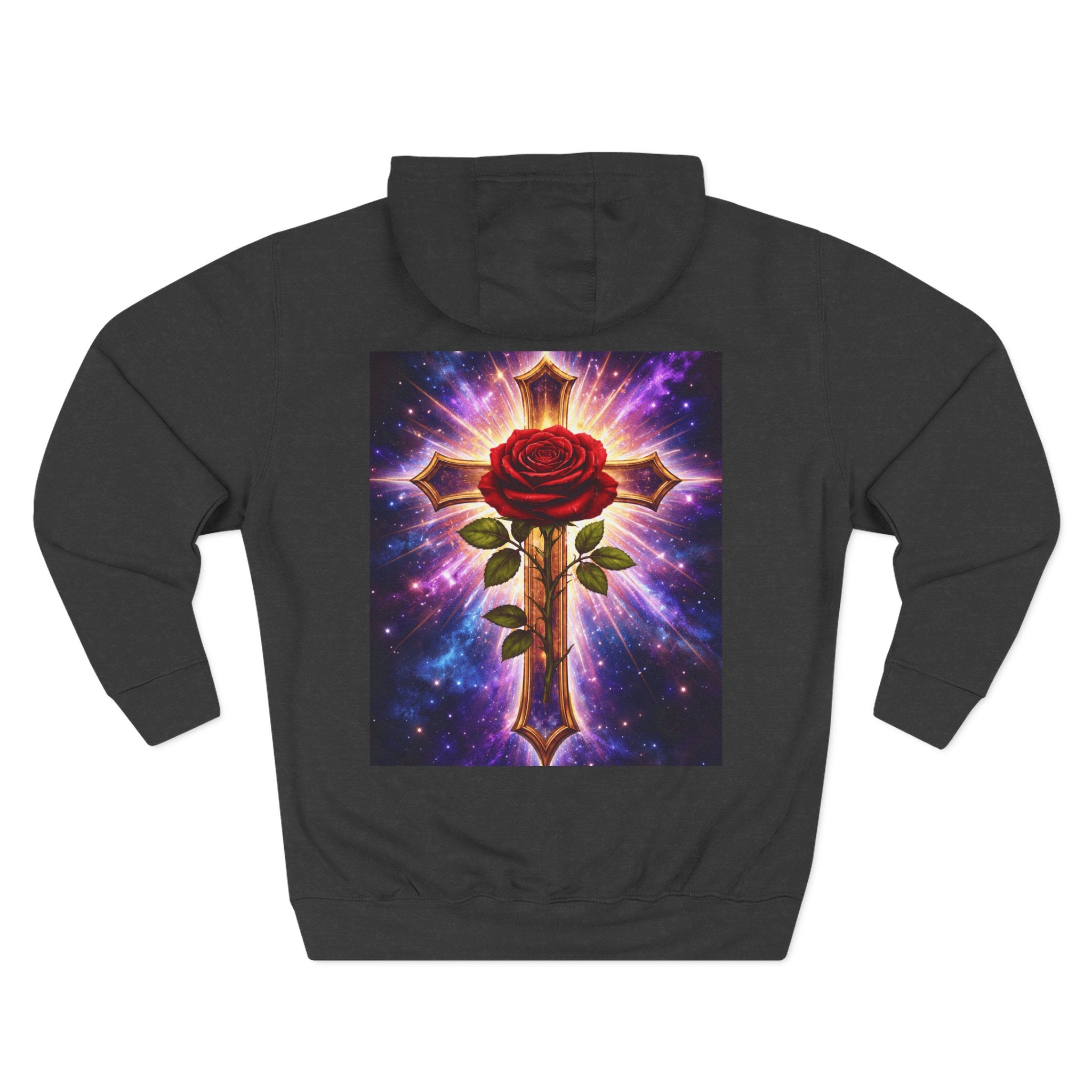 Cosmic Rose Cross Hoodie — Spiritual Rosicrucian Graphic Pullover