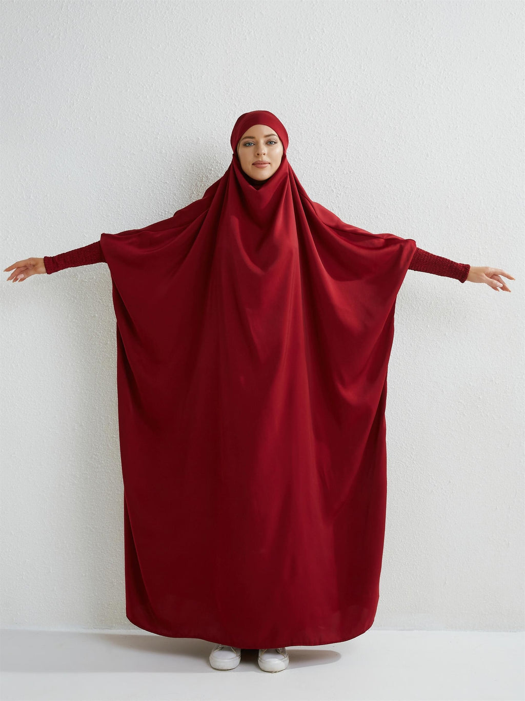 Ramadan Solid One-Piece Prayer Modest Dress - Modest Full Length Dress With Hijab -  For Women - Suitable for Ramadan & Islamic Events - Perfect Gift for Muslim Women