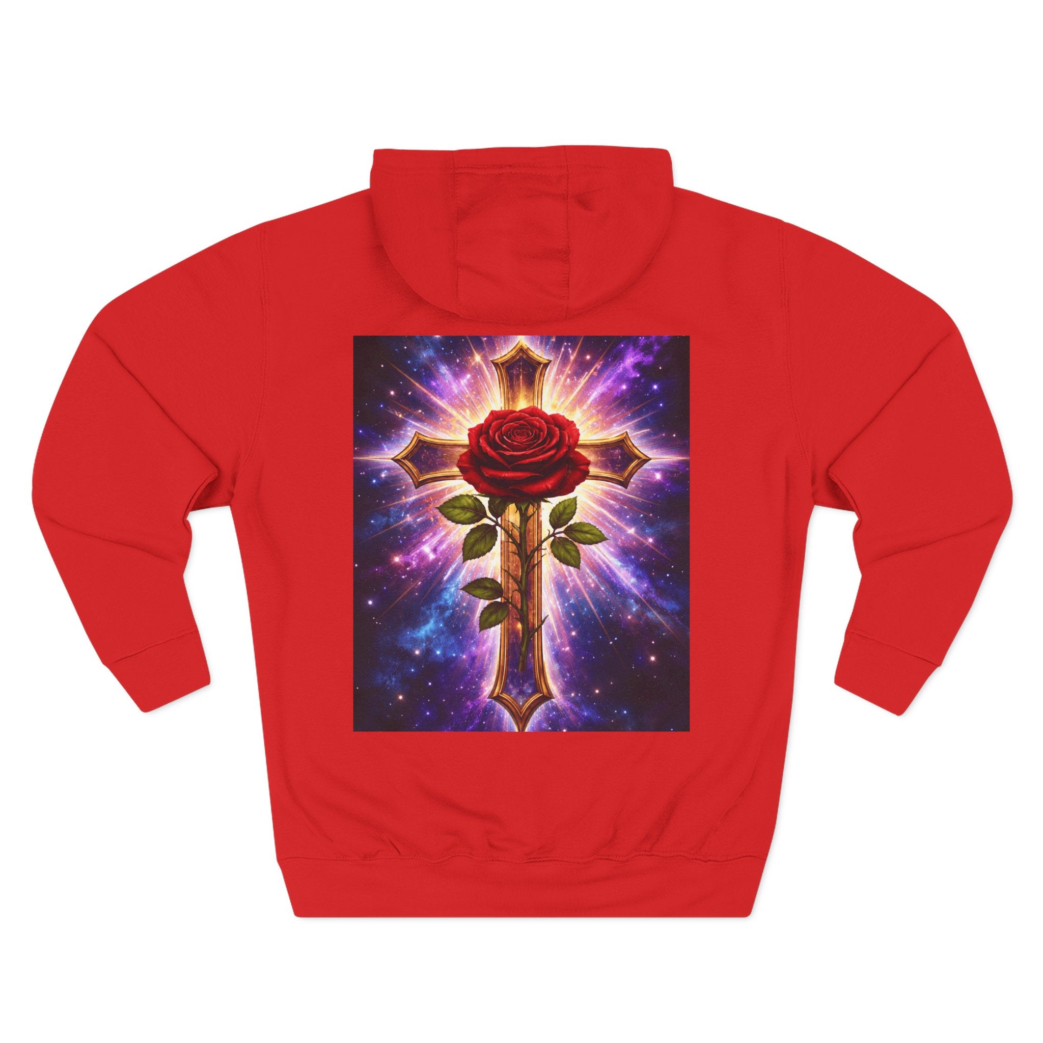 Cosmic Rose Cross Hoodie — Spiritual Rosicrucian Graphic Pullover