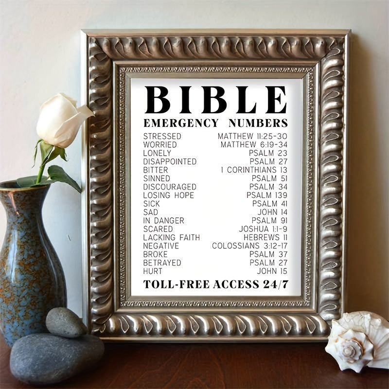 8x10 in Bible Verse Emergency Numbers Wall Print - Flip Charts and Inspirational Religious Gifts for Women and Men with Spiritual Typography Wall Art, Unframed