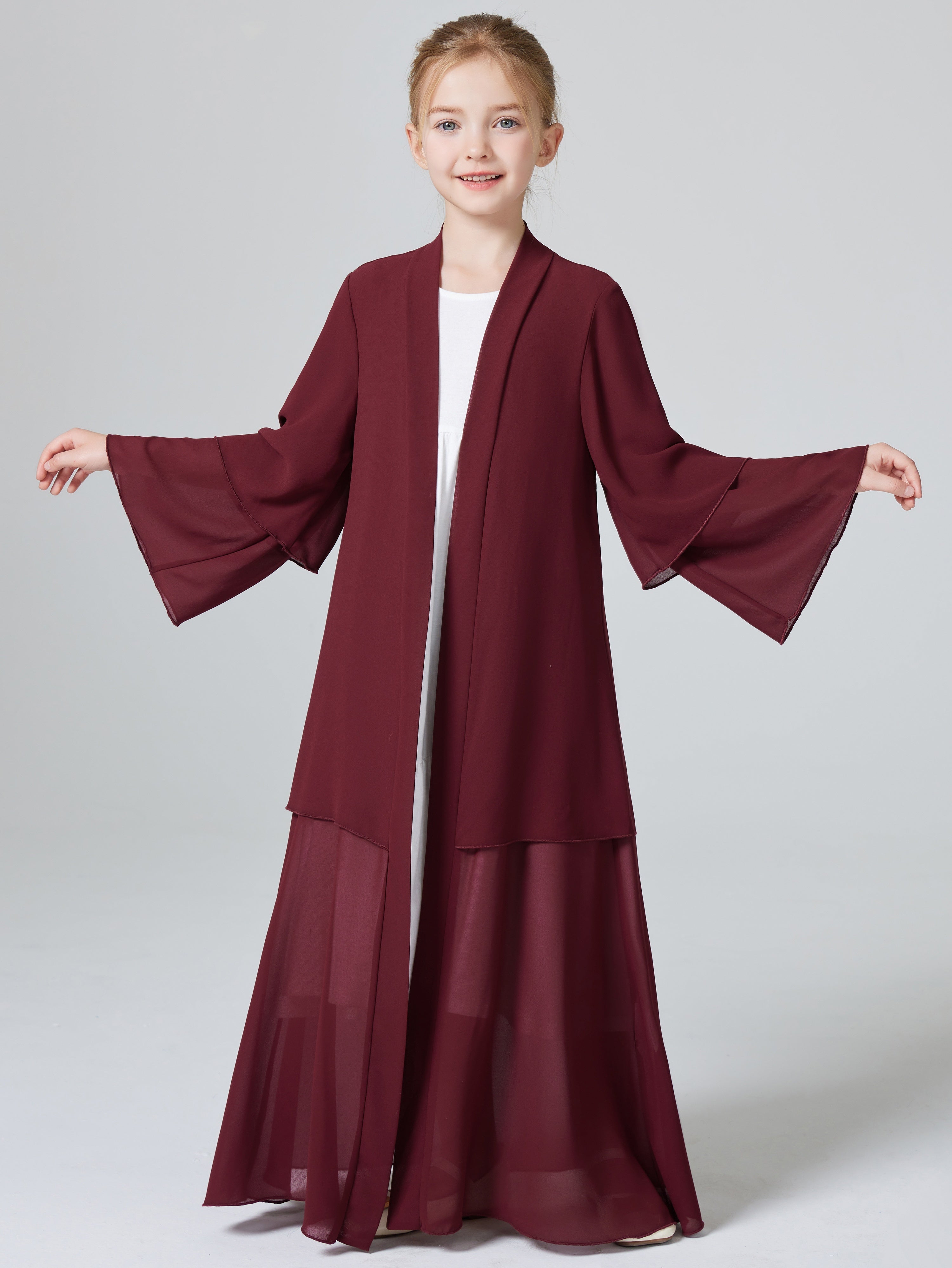 1pc Girls' Turkish Muslim Abaya Dress - 100% Polyester V-Neck Long Sleeve Modest Dress, Solid Color Traditional Attire for Cultural Events & Family Gatherings (Hand Wash Only), Autumn Clothing | Vneck Dress | Comfortable Fit,