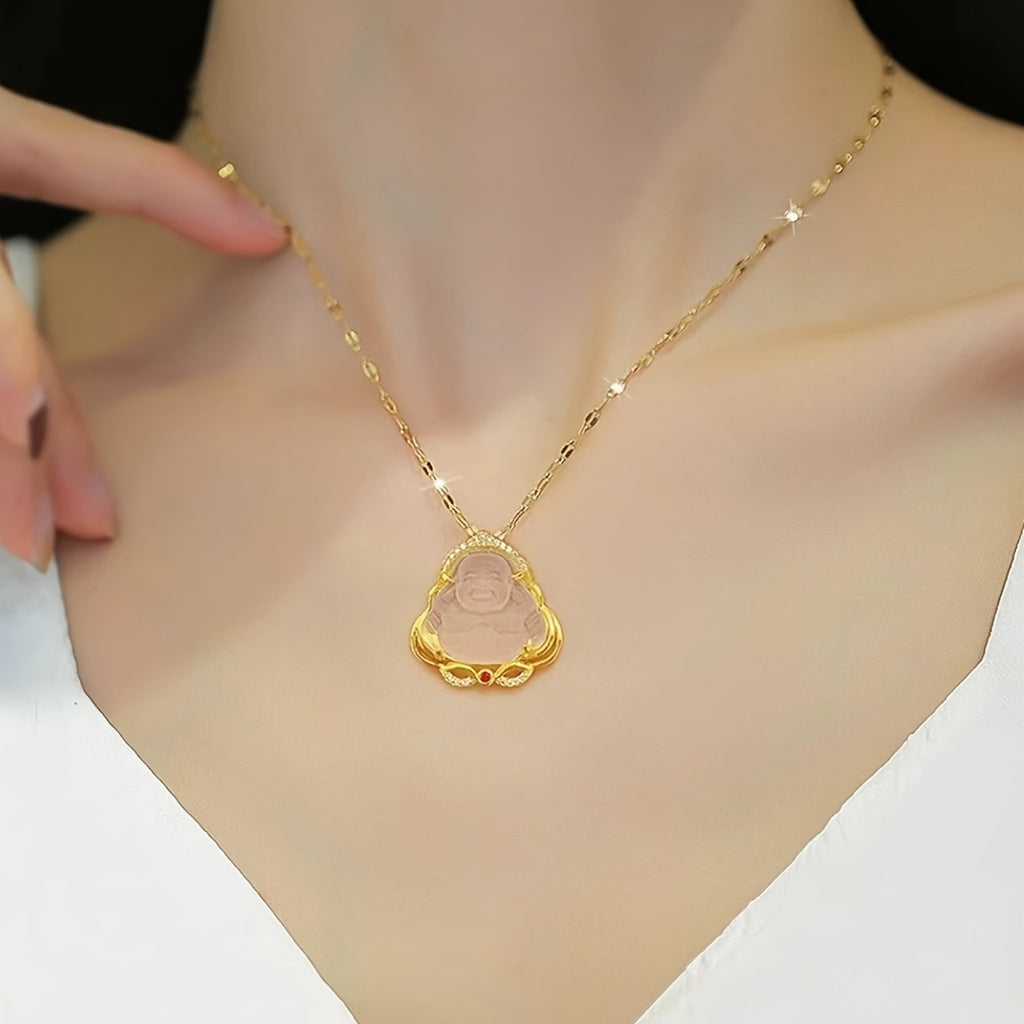 1pc Retro Imitation Jade Buddha Pendant Necklace Classic Versatile Synthetic Gems Pendant Jewelry Luck Accessories For Daily Wear, Gift For Friends