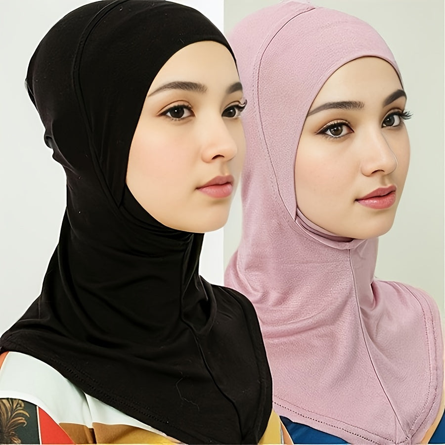 2pcs New Turban Cap Hijab Cap Ramadan Hat Hijab Thin Breathable Elastic Pullover Caps Elegant Style Muslim Head Wrap Gifts For Eid