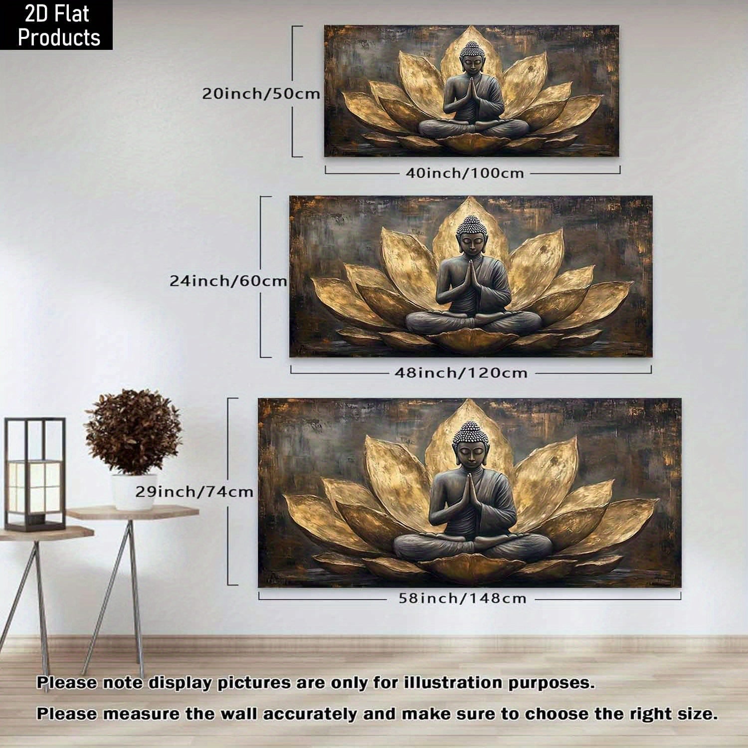 [2D Flat]A Thick Wooden Framed Canvas Artwork, Buddha Meditation for Lotus High Quality Wall Art Printed Poster Can Be Hung Directly, Pine Frame, Suitable for Living Room Decor or Yoga Room Decoration.Bedroom Art, 2D Flat