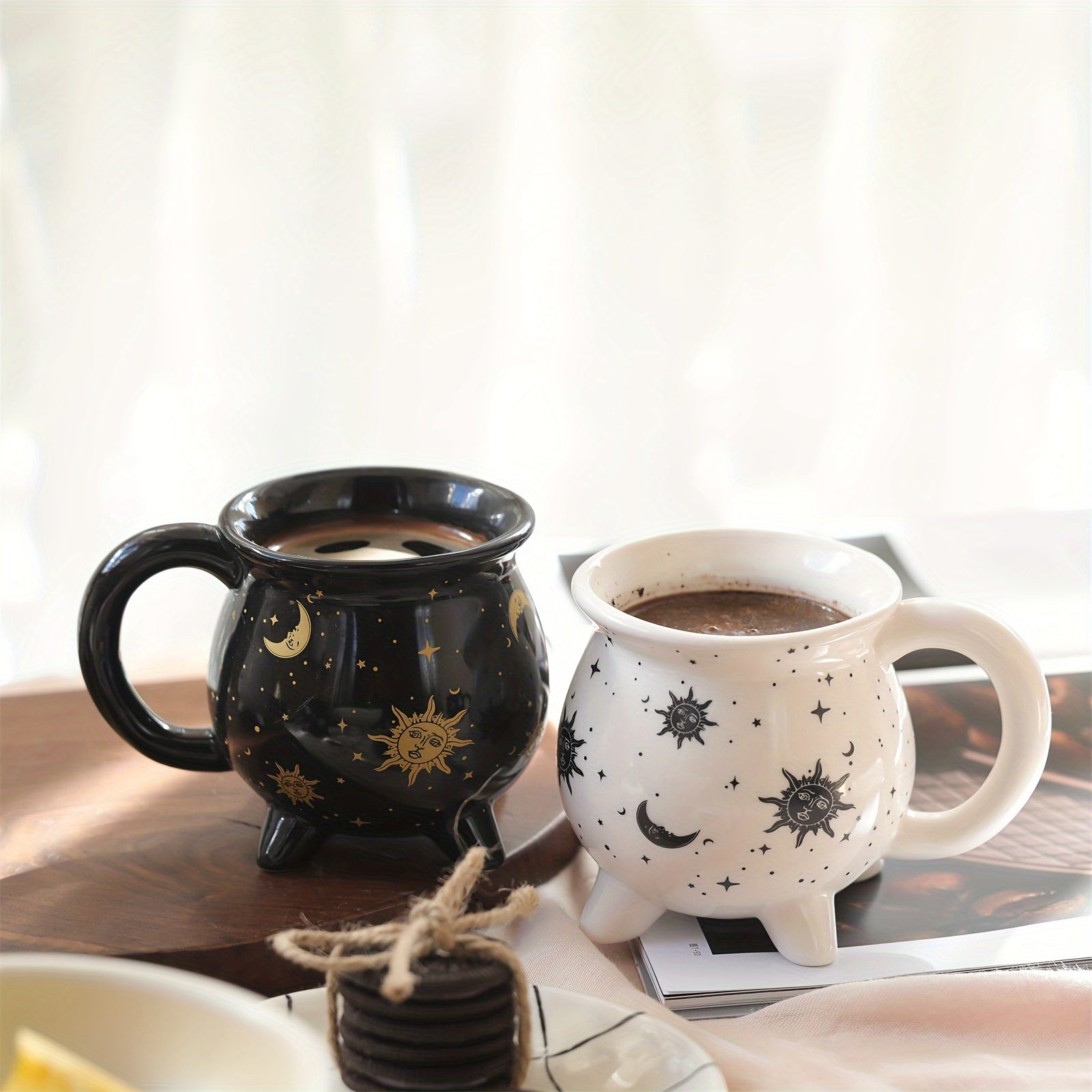 1pc,Moon And Stars Coffee Mug,350ml/11.8oz Witch Brew Shaped Ceramic Coffee Cups, Divination Water Cups, Spooky Witch Coffee Cup for Adults & Youngsters, Perfect for Halloween or Witchy Tabletop Decor, Festive Beverage Mug |