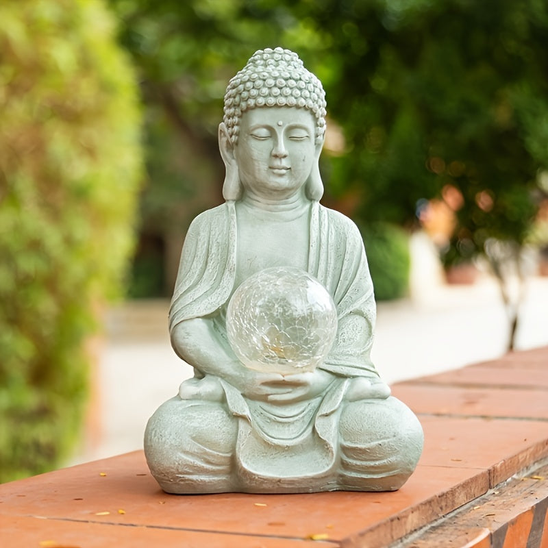 1pc Sacred Solar Lamp Buddha Statue, Buddha Ornament, Solemn Buddhist Figure Statue, Suitable For Placing In Living Rooms, Offices, And Outdoor Gardens, Gifts Of Faith