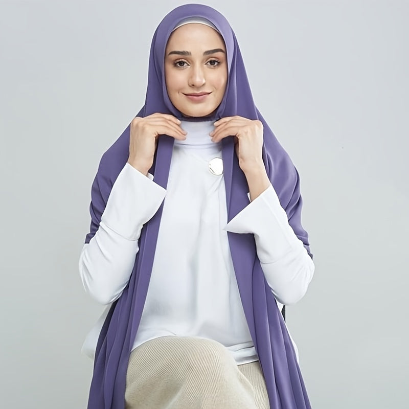 Large Rectangular Solid Color Chiffon Hijab Scarf with Elastic Band - Breathable & Lightweight, Perfect for Ramadan & Muslim Festivals, Easy to Wear as a Shawl or Wrap