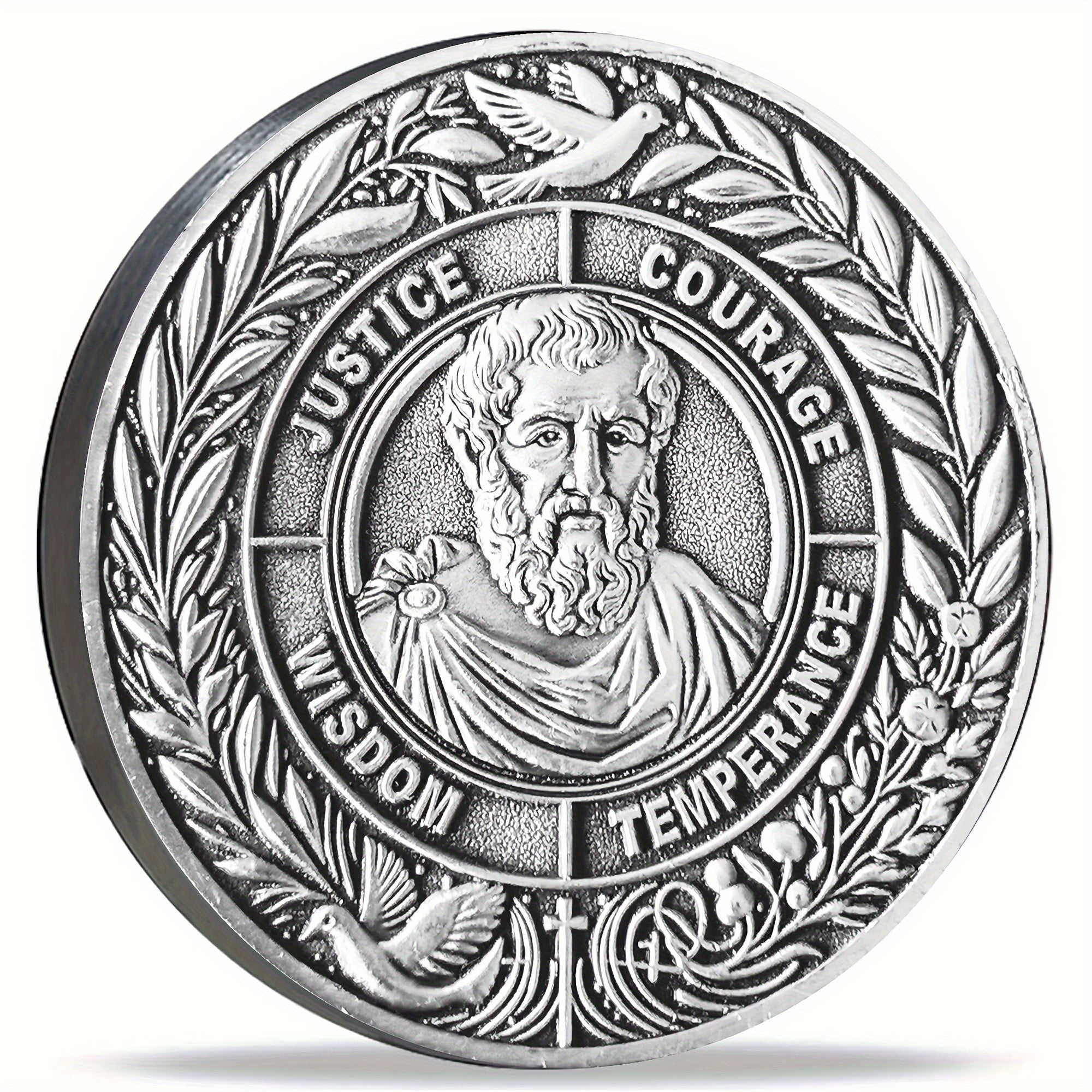 The Four Cardinal Virtues Stoic Coin: Emblem of Christian Ethical Principles - Inspirational Daily Reminder for Stoicism Enthusiasts and Thoughtful Gifts