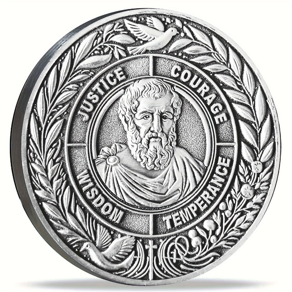 The Four Cardinal Virtues Stoic Coin: Emblem of Christian Ethical Principles - Inspirational Daily Reminder for Stoicism Enthusiasts and Thoughtful Gifts