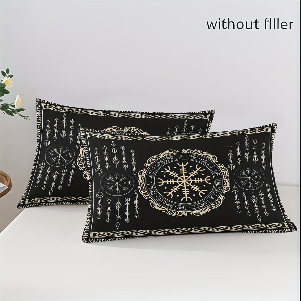 3pcs Comfortable Nordic Rune Theme Duvet Cover Set, Soft High-Definition Digital Print Perfect Gift, Soft Breathable 100% Polyester, All-Season, Family And Friends Gift, Machine Washable (1 Duvet Cover + 2 Pillowcases, No Fil