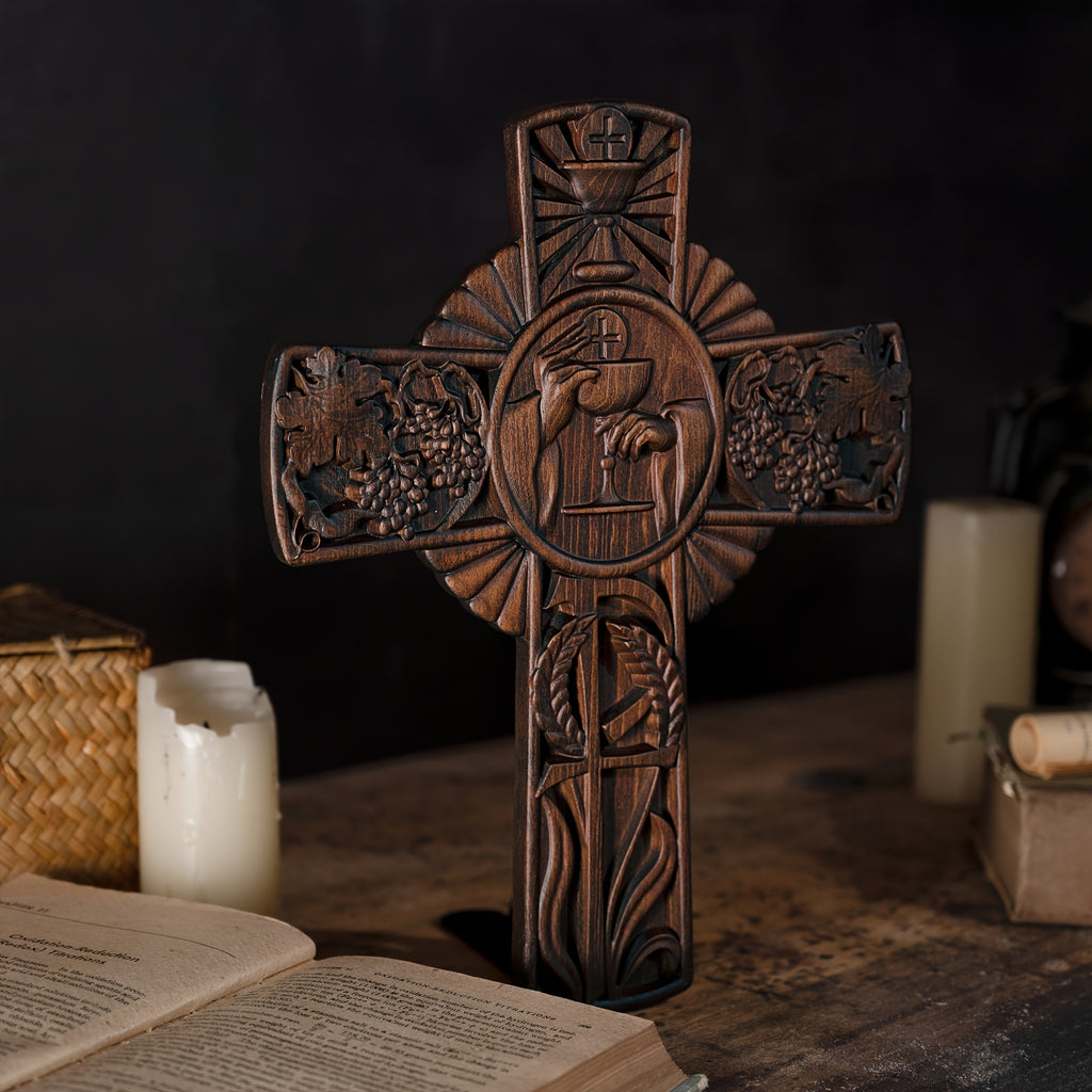 1pc Holy Grail Solid Wooden Cross, Home Prayer Church Decoration, Handmade Wooden Christian Gifts, Home Room Decoration, Wall Decor, Suitable for Christmas Gift