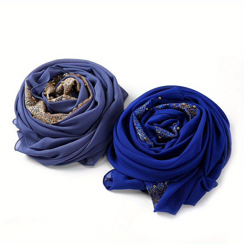 Summer Chiffon Women's Headscarf with Beaded Fringe, Muslim Hijab Long Scarf, Fashion Scarf