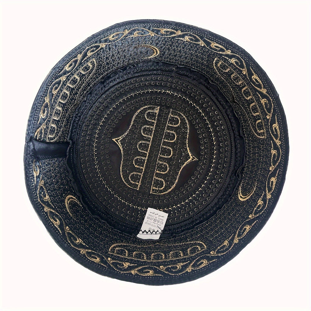 Traditional Muslim Prayer Ethnic Hat, Islamic Kufi Summer Breathable Cotton Cap With Elegant Embroidery, For Daily Wear
