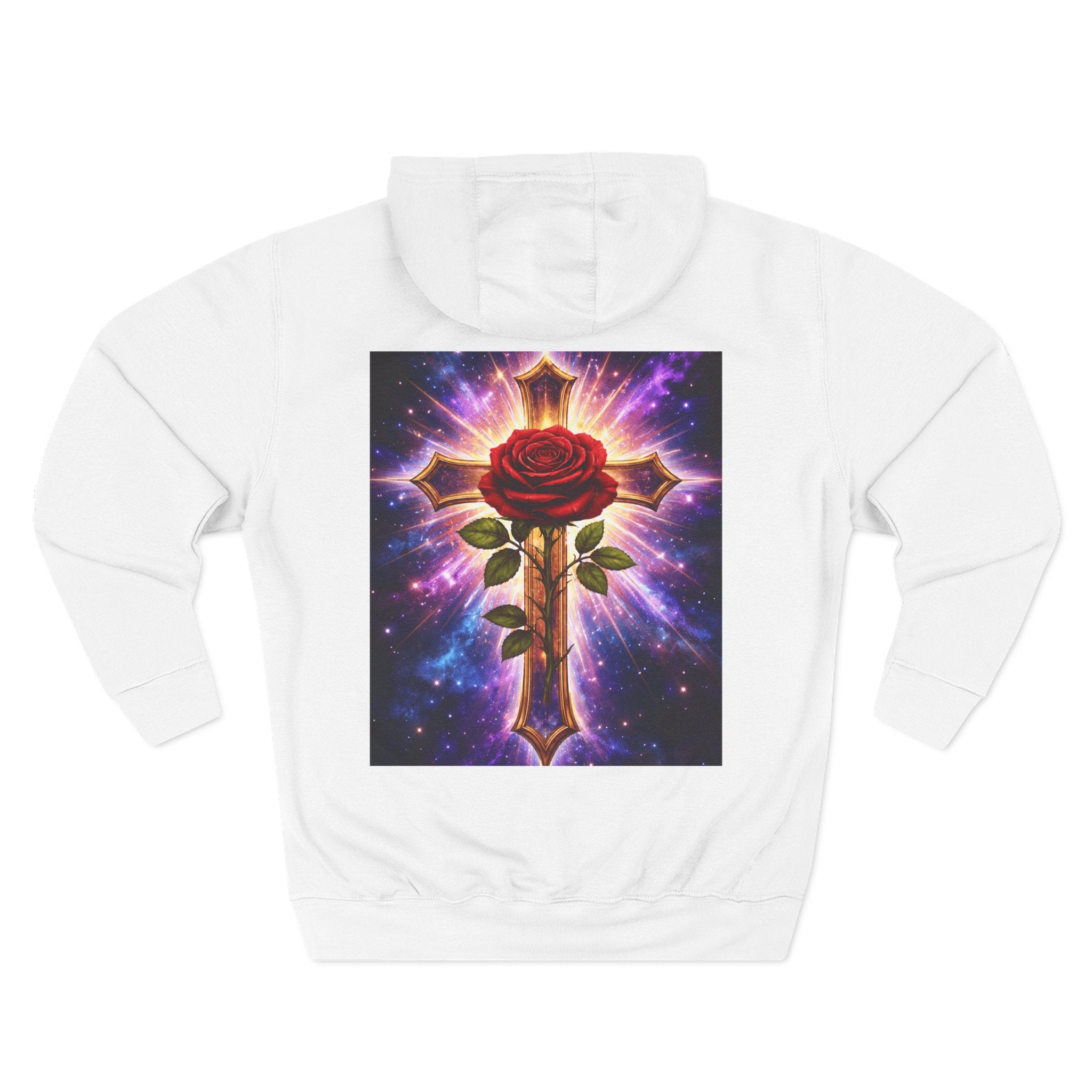 Cosmic Rose Cross Hoodie — Spiritual Rosicrucian Graphic Pullover
