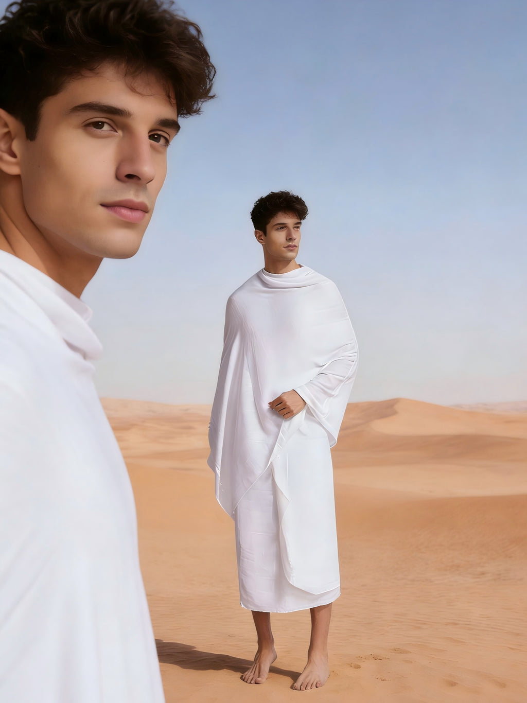 [Muslim Prayer Towel Set] 2pcs/1set Muslim Men's Prayer Towel Adult White Arab Traditional Towel Islamic Pilgrimage Towel Prayer Shawl with Tassels Men's Clothing Gift White Eid al-Fitr Gift Comes with Exquisite Storage Bag 4