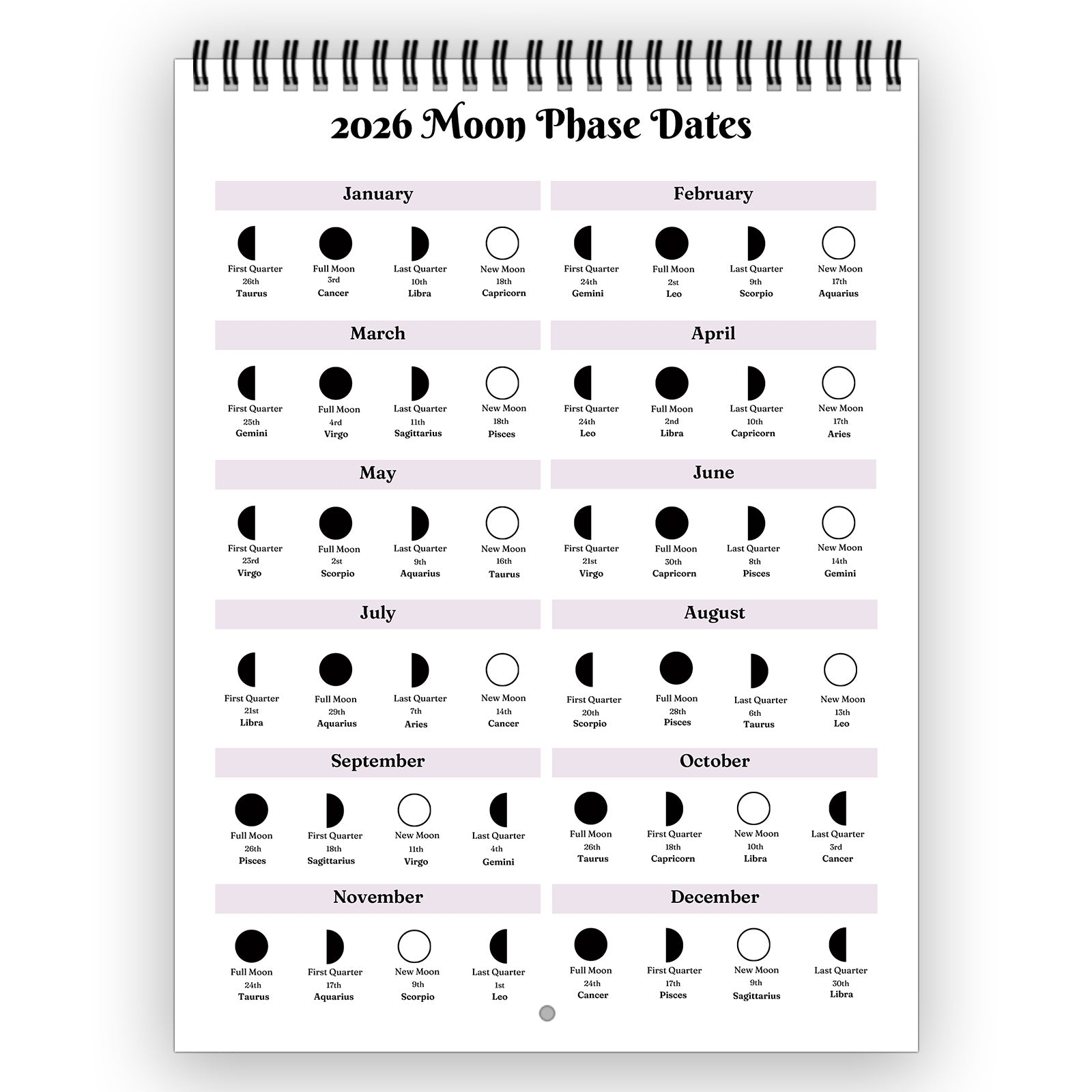 2026 Witch Calendar Spiral Wall Planner with Spell Symbols & Full Moon Calendar - Writable Monthly Layouts, Mystical Journal & Planner for Wiccan Women, Spiritual Gift
