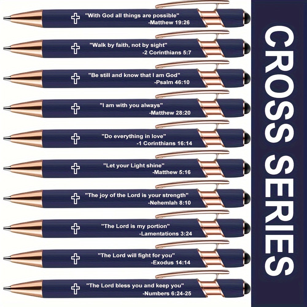 Christian Inspirational Bible Verses Ballpoint Pens - Pack of 10, Metal Retractable Medium Point Pens with Cross Icon, Encouraging Scripture Quotes, Perfect for Church, Gifts, & Personal Use, Age 14+