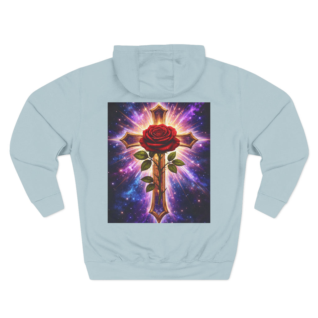 Cosmic Rose Cross Hoodie — Spiritual Rosicrucian Graphic Pullover