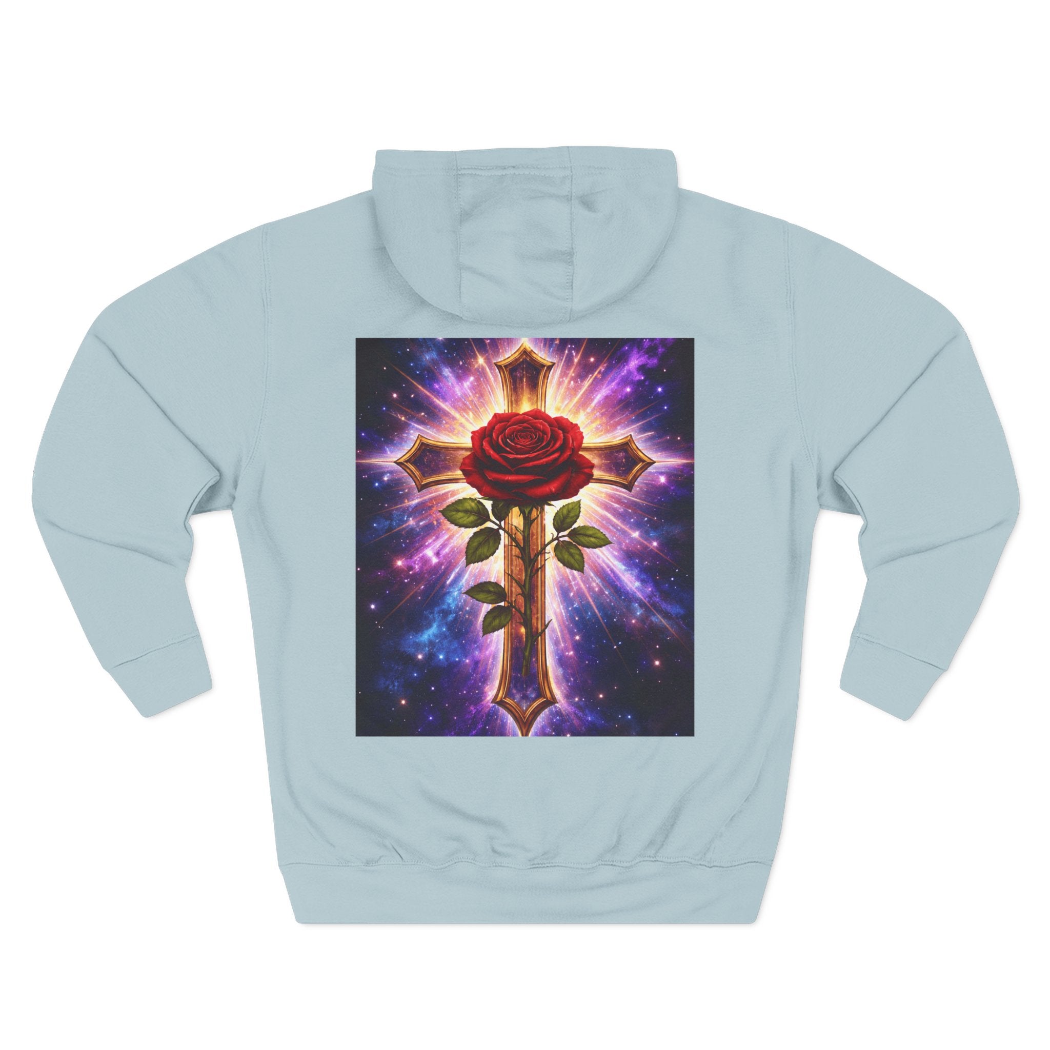 Cosmic Rose Cross Hoodie — Spiritual Rosicrucian Graphic Pullover