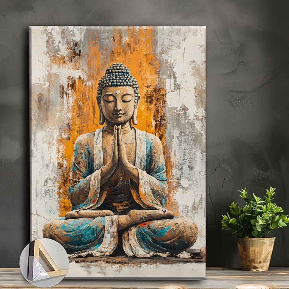 1pc Buddha Meditation Painting Canvas Print Poster with Wood Frame - Valentine'S Day Gift Room Decor Bedroom Decor Wall Decor Bathroom Decor Home Decor