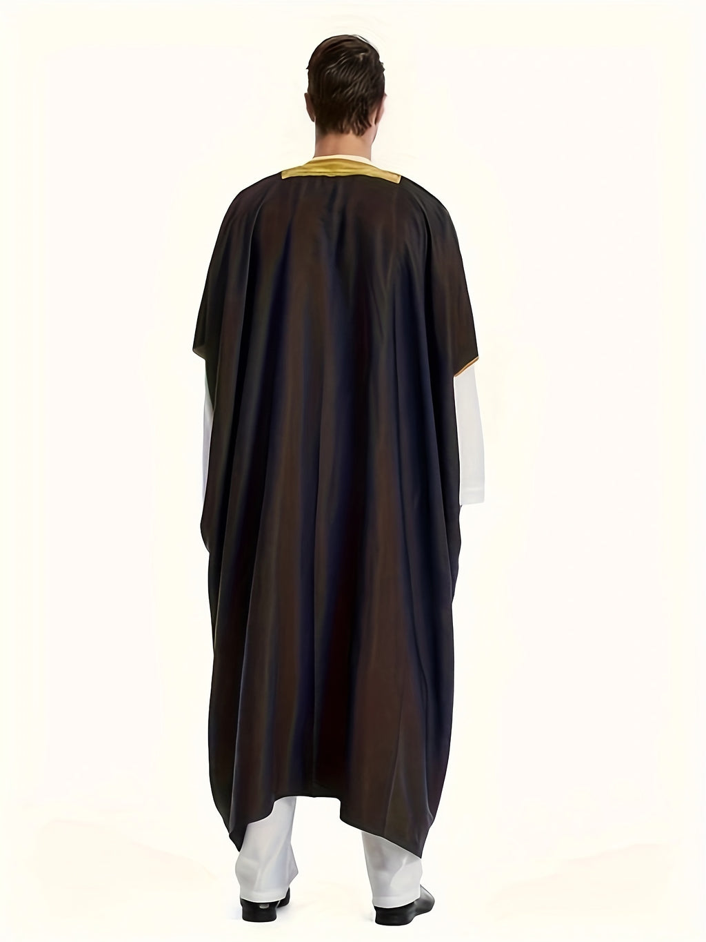 Men's Muslim Ethnic Style Golden Stripe Pattern Long Sleeve Scholar Robe With Open Placket, Suitable For Height Between 168 To 72.83 Inch, Chic And Stylish For Formal Occasions