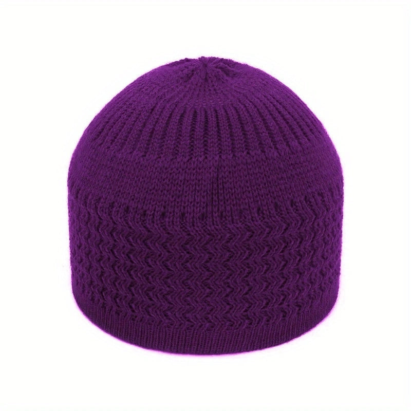 European And American Spring And Autumn Knitted Skull Cap, Unisex Wavy Jacquard Unisex Dome Warm Beanie Cap, Muslim Pullover Knitted Hat, Ideal Choice For Gifts