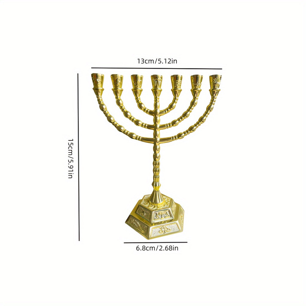7-Branch Traditional Gold-Plated Menorah Candle Holder, Metal Jewish Candelabra for Hanukkah, Home Decor, Thanksgiving, Christmas & Halloween Gift