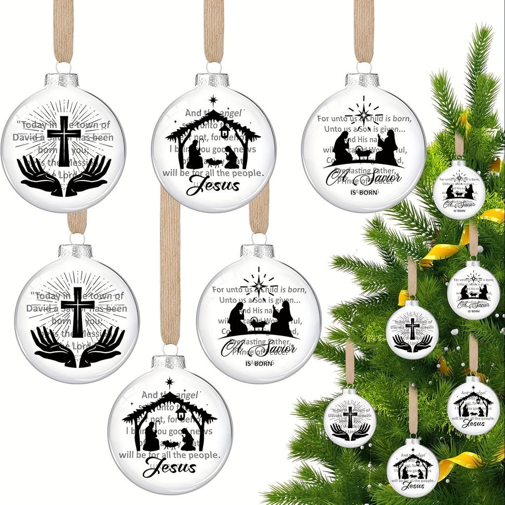6-piece Scene Hanging Ornament Jesus Silhouette Glass Ornament Savior's Birth Religion Christmas Tree Christian Ornament Family Office Holiday Church Gift Decoration