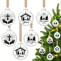 6-piece Scene Hanging Ornament Jesus Silhouette Glass Ornament Savior's Birth Religion Christmas Tree Christian Ornament Family Office Holiday Church Gift Decoration