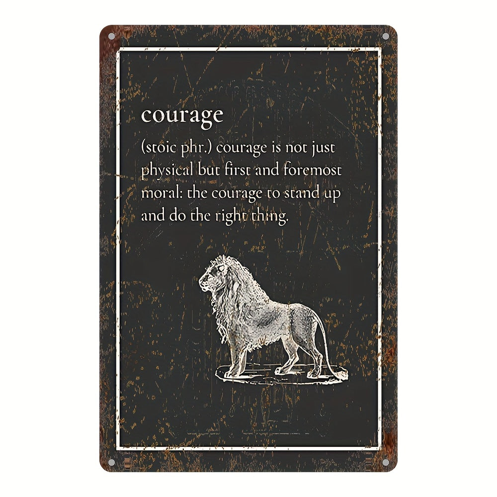 Stoic Philosophy Waterproof Aluminum Wall Art - UV Printed Courage Lion Plaque - Indoor/Outdoor Inspirational Decor 7.87x11.81inch