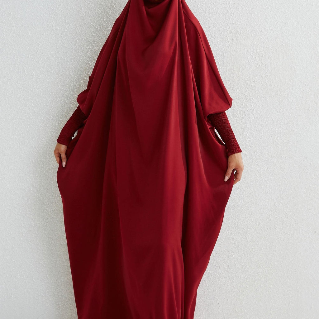 Ramadan Solid One-Piece Prayer Modest Dress - Modest Full Length Dress With Hijab -  For Women - Suitable for Ramadan & Islamic Events - Perfect Gift for Muslim Women