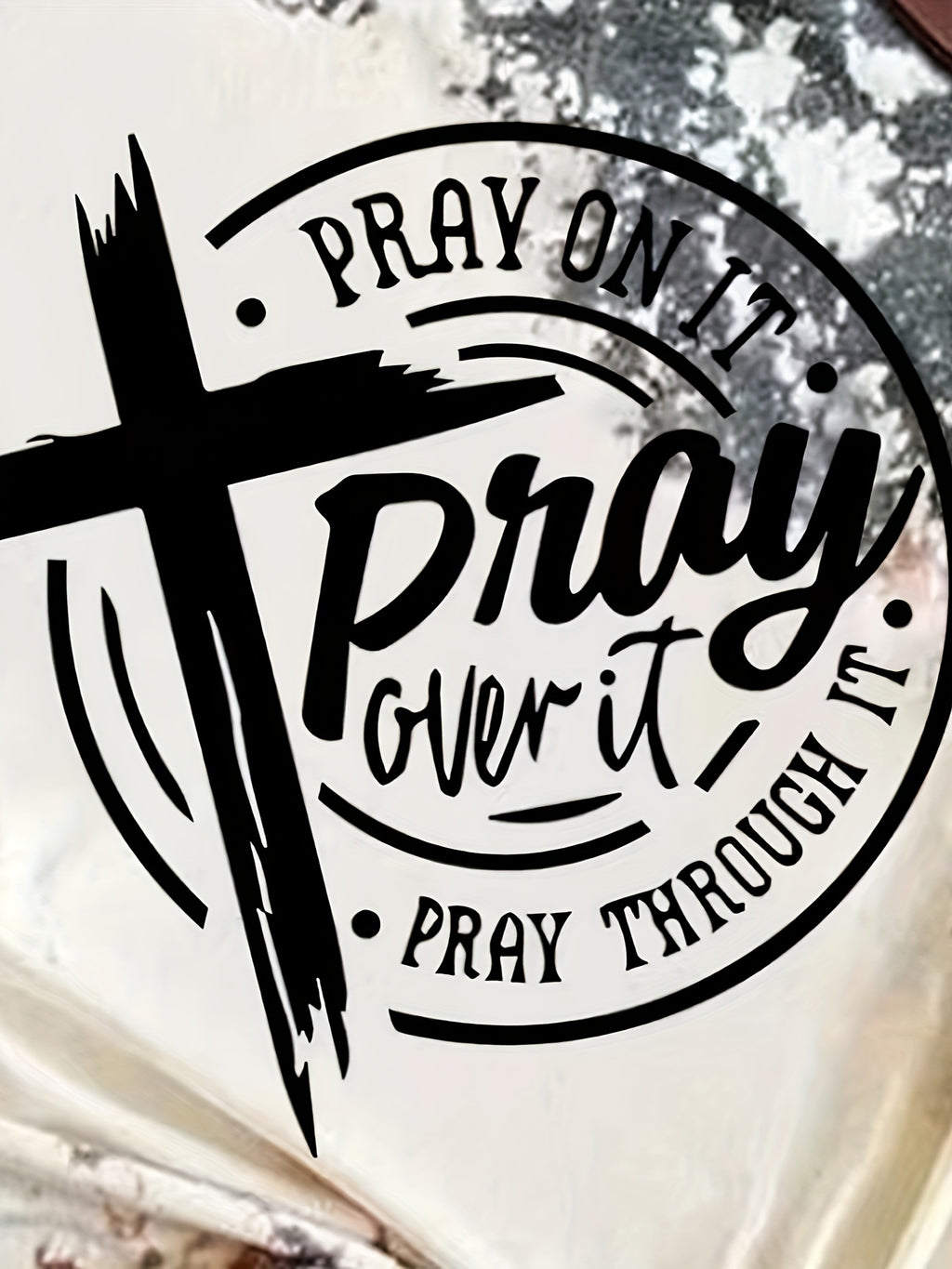 [Women's Spiritual Tee] Marbled Paint Splatter Women's Casual Short Sleeve T-Shirt | "Pray On It Pray Over It Pray Through It" & Cross Print, Round Neck, Machine Washable, All-Season Comfort, Spiritual Apparel, Trendy Graphic