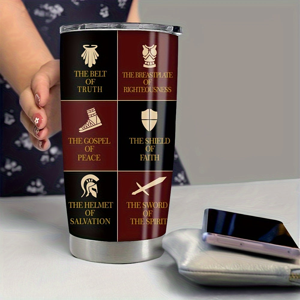 Christian Armor of God 20oz Stainless Steel Tumbler - Religious Inspirational Gift for Men and Women - Double Wall Vacuum Insulated Metal Coffee Mug with BPA-Free Lid for Fathers Day, Birthdays, Seasonal Decor Without Feather