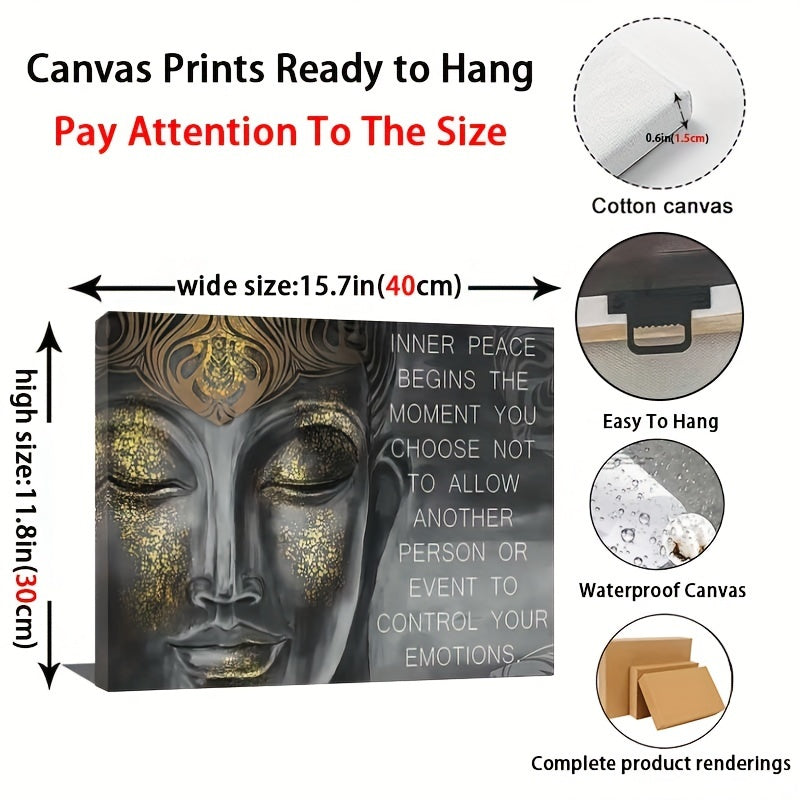 1pc Buddha Quote Canvas Wall Art, Meditating Buddha Canvas Print, Inspirational Emotional Control Decor, Rolled Canvas Artwork for Office, Bedroom, Living Room, Waterproof Canvas, Easy to Frame, Home Decoration Poster, Gift I