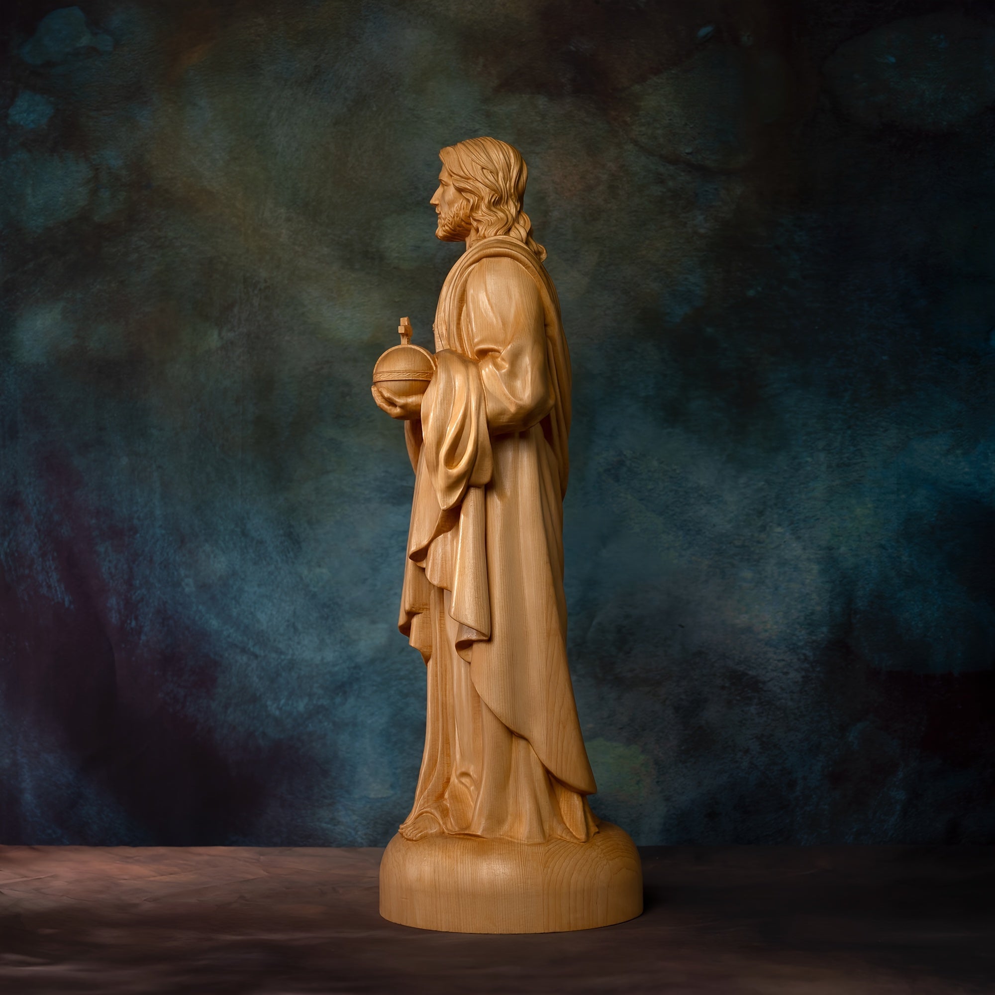 1pc Hand Carved Boxwood Jesus Sacred Heart Statue, Indoor Home Living Room Bedroom Decoration, Christian Gift Art Statue
