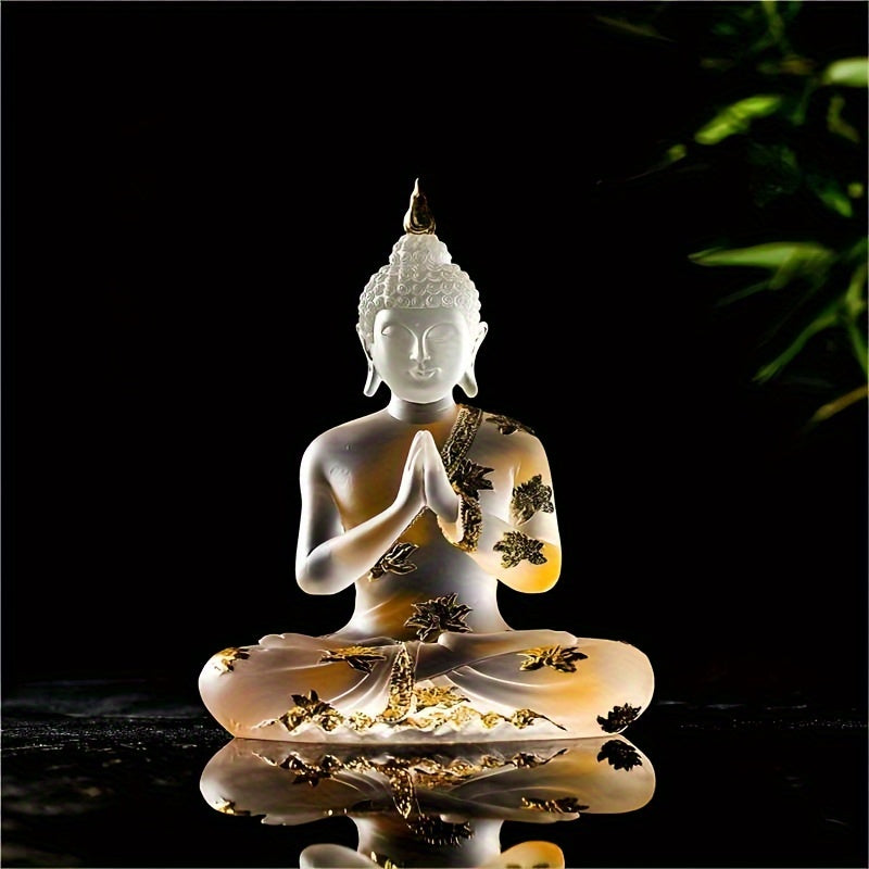 Elegant 7-Inch Resin Buddha Statue - Meditative Seated Pose with Golden Leaf Accents, Zen Style Home & Office Decor, Versatile Indoor/Outdoor Use, No Power Needed
