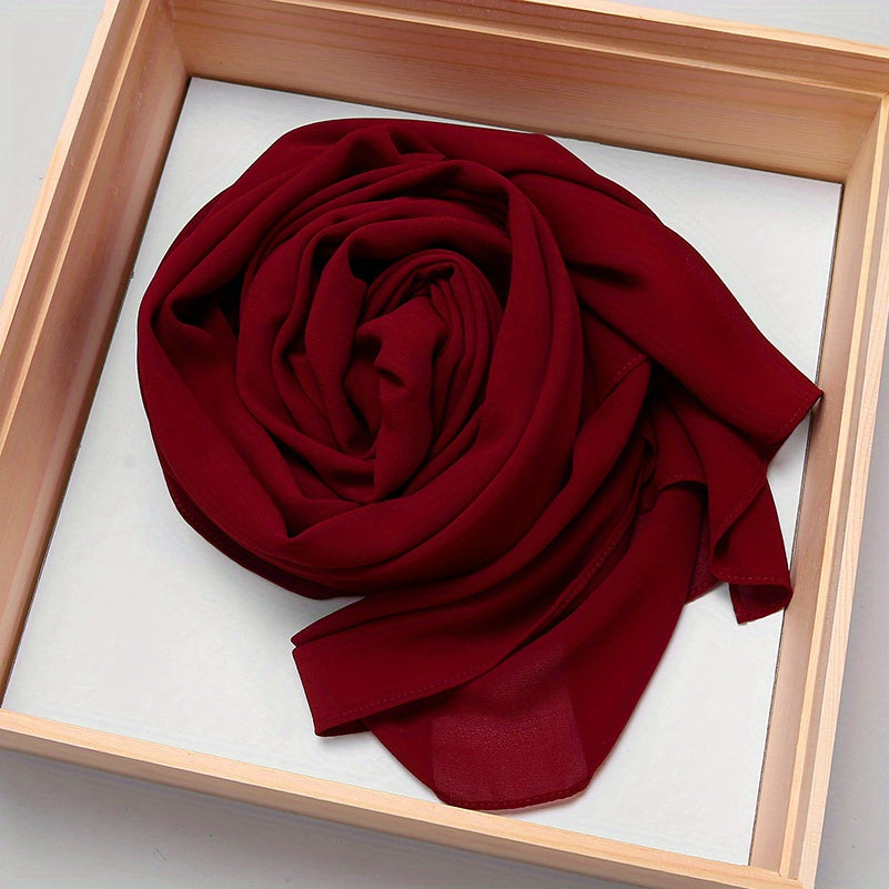 Large Rectangular Solid Color Chiffon Hijab Scarf with Elastic Band - Breathable & Lightweight, Perfect for Ramadan & Muslim Festivals, Easy to Wear as a Shawl or Wrap