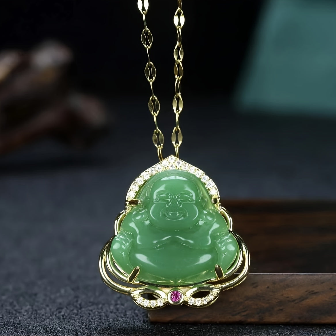 1pc Retro Imitation Jade Buddha Pendant Necklace Classic Versatile Synthetic Gems Pendant Jewelry Luck Accessories For Daily Wear, Gift For Friends